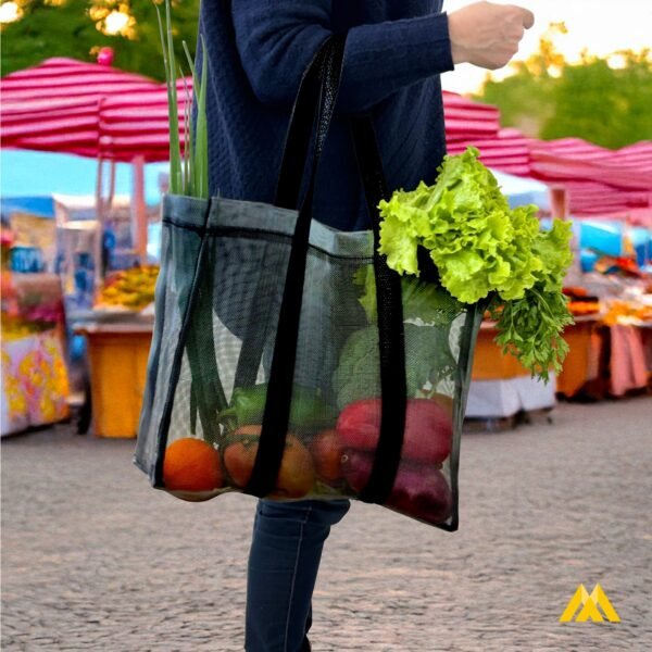 Eco Bag - Bolsa Cinza Telada Com Alça Preta - Imagem 6