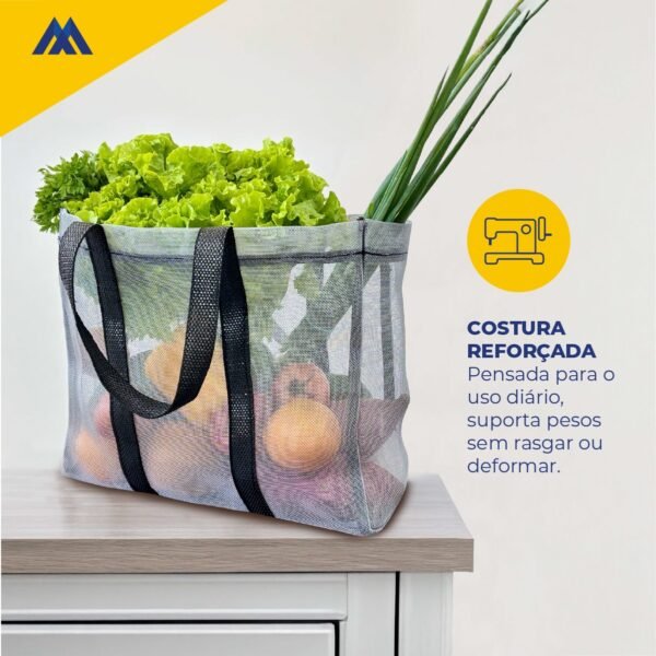 Eco Bag - Bolsa Cinza Telada Com Alça Preta - Imagem 4