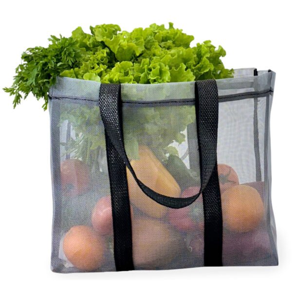 Eco Bag - Bolsa Cinza Telada Com Alça Preta